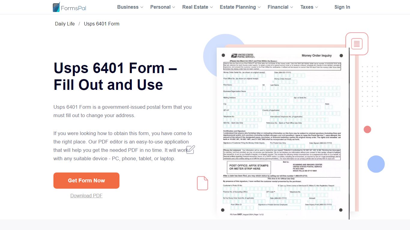 Usps 6401 Form ≡ Fill Out Printable PDF Forms Online